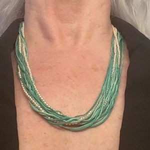 VINTAGE! Green Silk Strands & Pearls